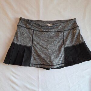 🎾⚡ HEAD Tennis Skirt | Gray Heather & Black | Pleated Hem | Built-In Shorts | S